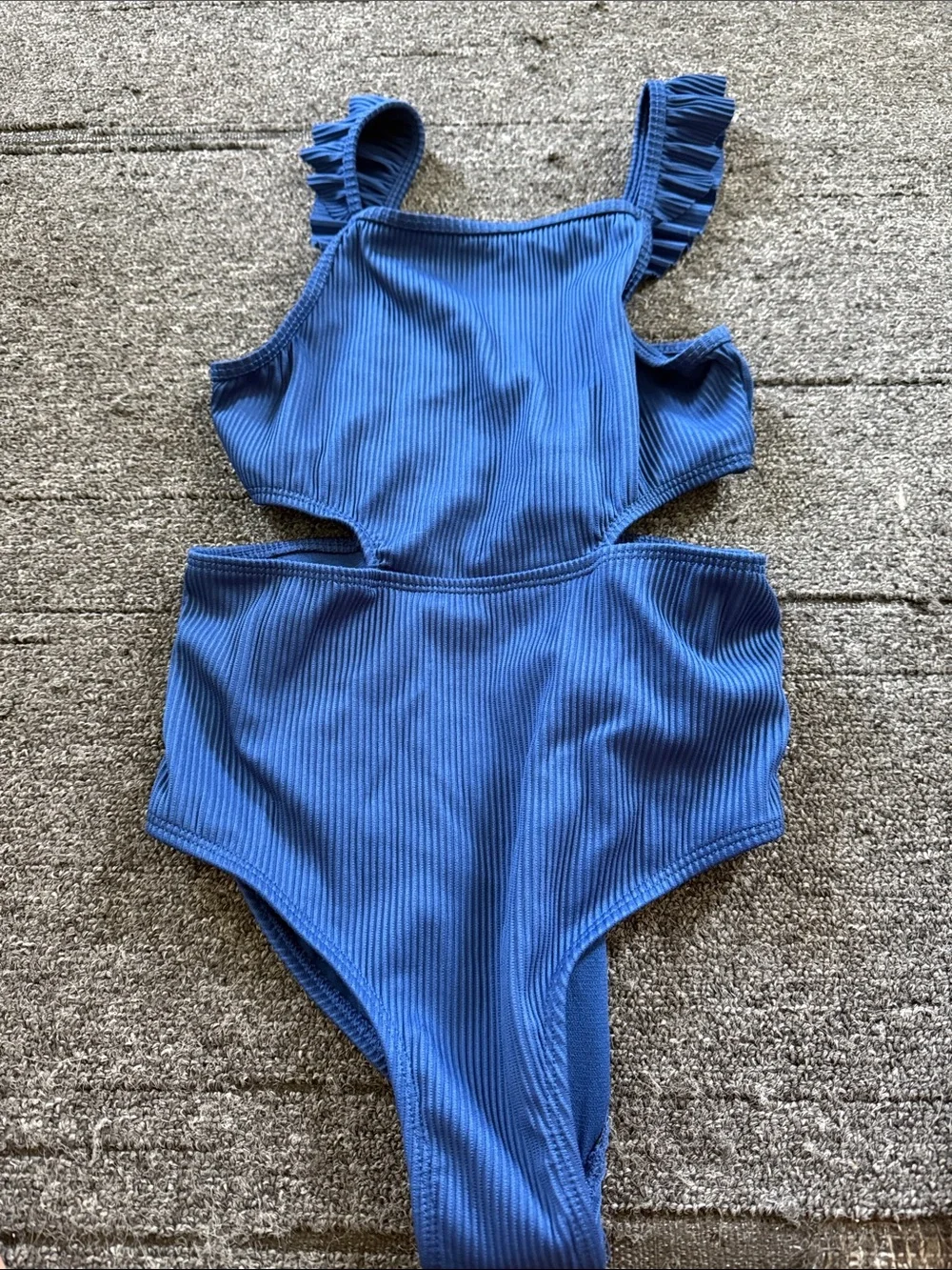 wonder nation Blue Ribbed One-Piece Swimsuit with Ruffle Straps